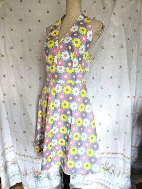 Size S Cotton Floral Halter Dress Pink NWT